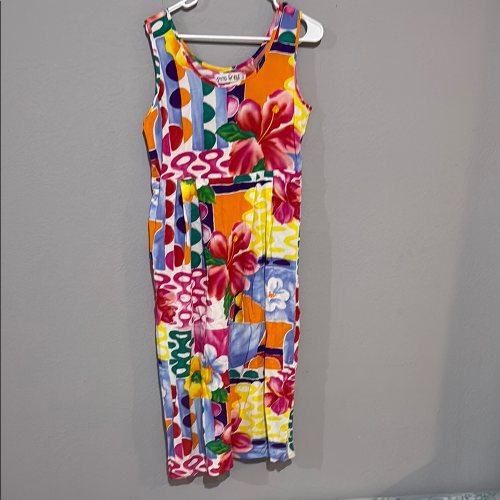 Jams World vintage 90s Red Pink hibiscus Sleeveless Sundress Maxi pockets floral - Picture 2 of 9